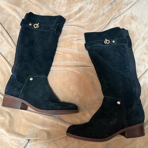 Tommy Hilfinger Black Suede Knee-High Riding Boots Wide Calf Stretch 7